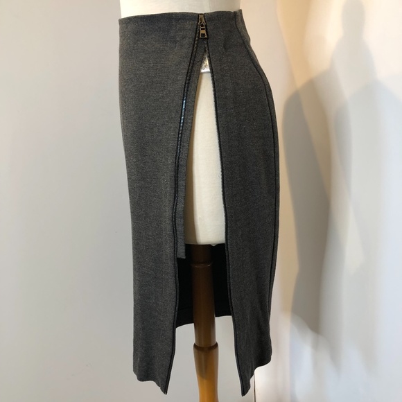 Three Dots Dark Grey Front Asymmetrical Zip Skirt - Picture 10 of 12